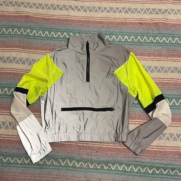 Revamped Tops - Revamped reflective half zip cropped windbreaker